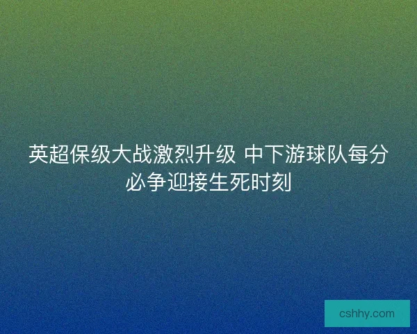 英超保级大战激烈升级 中下游球队每分必争迎接生死时刻